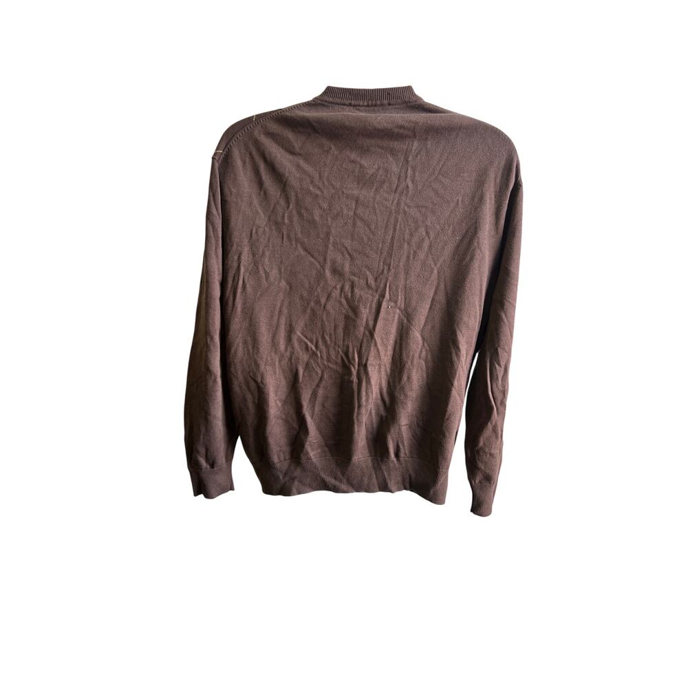 🧶 J. Ferrar L Brown Argyle Sweater 100% Cotton Preppy 90s Y2K Knit Layer - Picture 3 of 4